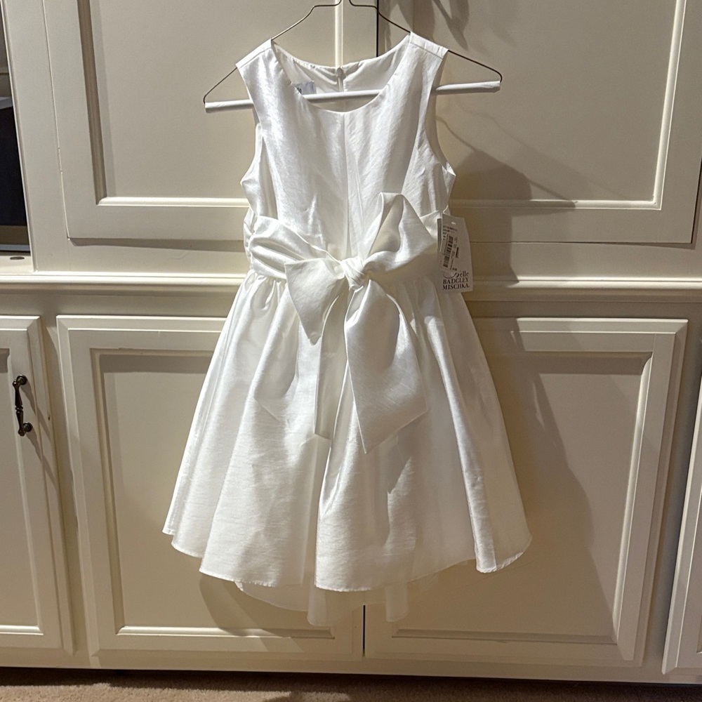 Badgley Mischka White Kids Formal Dress with Bow